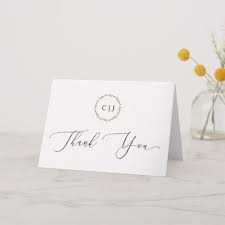 Initial Monogram Thank You Card Simple Wreath Wedding Thank You Cards Cards Thank You Cards