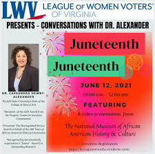 Virginia state elections in 2021 will be held on tuesday, november 2, 2021. Lwv Virginia Juneteenth Celebration Lwv Rma