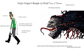 Similar to the term normies, chad and his female counterpart stacy are often used as pejoratives by those who consider themselves nonconformists on 4chan's /r9k/ board. I Couldn T Be Bothered To Draw The Apron But Here S A Virgin Vs Chad Meme Aqw