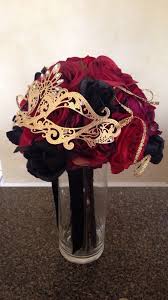 Red And Black Rose Bridal Bouquet For A Red Black And Gold Masquerade Wedding Recep Masquerade Party Decorations Masquerade Wedding Sweet 16 Masquerade Party