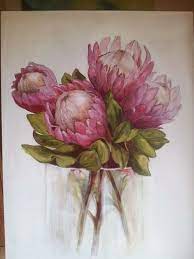 Oil On Canvas King Proteas Melissa Von Brughan Art Flower Art Protea Art Flower Painting
