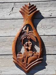 Mid Century Vintage Carved Wood Hawaiian Wahine Hula Girl Pineapple Wall Art Pineapple Wall Art Hawaiian Art Vintage Tiki