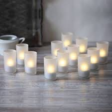 Rechargeable Flameless Tea Lights With Frosted Glass Holder Set Of 12 Battery Tea Lights Flameless Tea Lights Tea Lights
