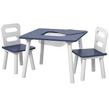 Amazon Com Pidoko Kids Table And 2 Chairs Set With Storage Blue White Kitchen Dining Table And Chair Sets Kids Table And Chairs Kid Table