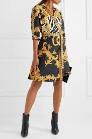 Gold Wrap Effect Printed Silk Twill Mini Dress Versace Mini Dress Zebra Dress Wrap Dress Short