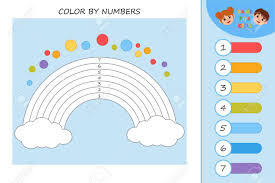 Foster the literacy skills in your child with these free, printable coloring pages that can be easily assembled into a book. Educational Children Game Vector Colorful Rainbow By Number Coloring Page Preschool Printable Worksheet Activity Royalty Free Cliparts Vectors And Stock Illustration Image 139843416