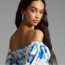 Anthropologie Plenty by Tracy Reese Off-The-Shoulder Puff-Sleeve Smocked  Dress