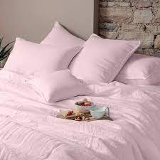 Housse De Couette En Lin Lave Songe Poudre Carre Blanc