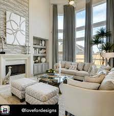 Living Room Inspo Love The Curtain Height Etc Taupe Living Room High Ceiling Living Room Elegant Living Room