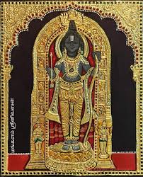 Ayodhya Ram Lalla Thanjavur Painting by Smt. Mangalam Srinivasan. We have  always seen Thiruvasi (Prabhavali) in metal. Oneday somebody will make gold  Kavach for the Thiruvasi, so we have made Thiruvasi with