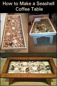 In one corner, you place a rustic teak cube near some seating for guests to cozy around. Bring The Beach Vibe To Your Outdoor Area By Making A Seashell Coffee Table Diy Coffee Table Sea Shells Beach Themed Crafts
