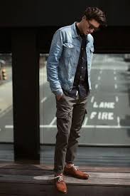 Black And Blue Denim Jacket Men S Light Blue Denim Jacket Black Long Sleeve Shirt Charcoal Cargo Pants Brown Leather Derby Shoes Mens Fashion Suits Mens Outfits Men Fashion Casual Fall