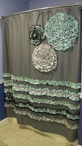 Shower Curtain Custom Made Ruffles And Flowers Designer Fabric Gray Black White Mint Light Teal Aqua Stunning And Elegant 14 Home Decor Curtains Home Diy