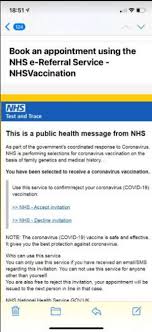 Our trained vaccination volunteers will be working with the nhs to deliver vaccines across england. Police Warn Of Scammers New Covid 19 Vaccine Email Which Looks Like A Message From The Nhs Leicestershire Live