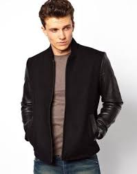 Image 1 Of Reiss Wool Bomber Jacket With Leather Sleeves Wool Bomber Jacket Latest Fashion Clothes Bomber Jacket