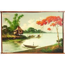 Filipino Art Tropical Landscape Painting Dated 1968 Signed R P Pasno Filipino Art Landscape Paintings Philippine Art