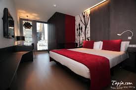 Spacious Modern Bedroom Black Red Color Decoration Color With Wooden Wall Black Color Plus Black Cupboard Furnitu Bedroom Red Black Bedroom Decor Bedroom Black