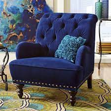 blue velvet tufted arm chair navy royal accent steampunk victorian modern dark blue accent chairs blue chairs living room blue dining chair