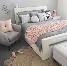 Gray on the floor, white on the ceiling, navy blue in the back in a room flooded by light; Pink White And Grey Bedroom Ideas Design Corral