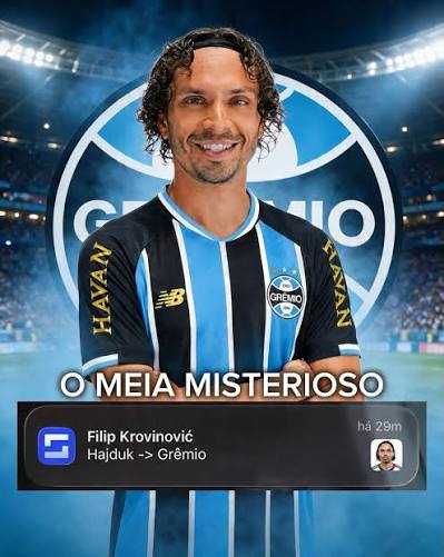 🚨 Recebeu a notifica&ccedil;&atilde;o a&iacute;? 🇪🇪 @sofascore_brasil O Gr&ecirc;mio encaminhou a contrata&ccedil;&atilde;o do meia croata Filip Krovinovic, de 30 anos, atualmente no Hajduk Split, da Cro&aacute;cia. O jogador desembarca em Porto Alegre