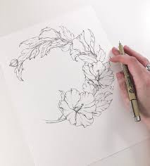 Hibiscus Flower Drawing Ink In 2020 Flower Drawing Pencil Drawings Of Flowers Hibiscus Flower Drawing