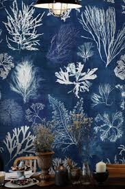 Premium selection of designer fabrics & wallpapers. Algae Navy Blue Mind The Gap Wallpaper Wallpaper Uk