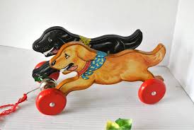 vintage schylling running dogs wooden pull toy 2 racing puppy dogs with bell paper lithos golden retriever black labrador running dogs toy dog runs black labrador dog toys