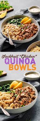 Easy Jackfruit Chicken Quinoa Bowls Full Of Plants Recipe Jackfruit Jackfruit Chicken Chicken Quinoa
