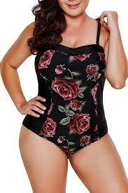 Blooming Rose Print Hourglass One Piece Swimsuit Plus Size Swimwear One Piece Print Swimwear