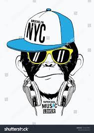Hand Drawn Monkey Illustration With Glasses A Headphone A Hat And Hand Drawn Slogans Vector Graphics For T Sh Monkey Illustration Monkey Art Cartoon Monkey