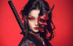 4K Ultra HD Anime Samurai Girl with Katana and Red Oni Mask by  Timeless_aiart