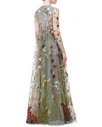 Valentino Floral Embroidered Tulle Empire Waist Gown Gray Tulle Dress Short Embroidered Tulle Dress Short Sleeve Floral Dress