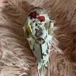 Glossy gold skull with roses and butterflies