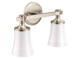 Owners suite has dual vanities, garden tub and stand alone shower and a walk in closet. Moen Yb0362bn Flara 2 Light Dual Mount Bath Bathroom Vanity Light Fixture With Frosted Glass Brushed Nickel Newegg Com