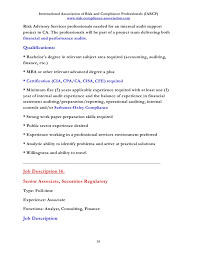 The denizen should have a supervisory, review and proofing reading invoices. Discover 100 Job Descriptions In Risk And Compliance Management And W