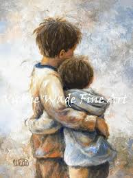 Two Brothers Hugging Art Print Two Sons Two Little Boys Etsy Brothers Art Art Art Prints
