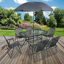 Round aluminium & textoline garden dining set with parasol. 8pc Garden Patio Furniture Set Outdoor Grey Rectangular Table Chairs Parasol In 2021 Garden Furniture Sets Outdoor Furniture Sets Patio