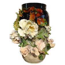 Massive Antique French Barbotine Vase With Gros Relief Majolica Majolica Pottery Vase