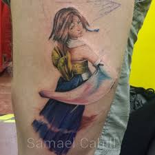 Final fantasy tattoos may not be massively popular but for every game and movie that is released the great thing about this tattoo is it looks amazing whether you are a fan of the final fantasy game. Samael Cahill Tattoo Artist Started This Final Fantasy 10 Yuna Piece Today At