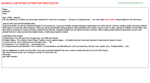 Join millions of others & build your free cover letter & land your dream job! Video Editor Offer Letter