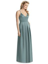 V Neck Pleated Satin Dress With Pockets Pleated Satin Dress Dessy Bridesmaid Dresses Satin Gown