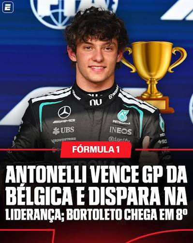 MAIS UMA VIT&Oacute;RIA DE KIMI ANTONELLI! 🏎️🇮🇹 Kimi Antonelli confirmou o favoritismo ap&oacute;s ter sido o pole position e venceu o GP da B&eacute;lgica, no circuito de Spa-Francorchamps. Sua sexta vit&oacute;ria na
