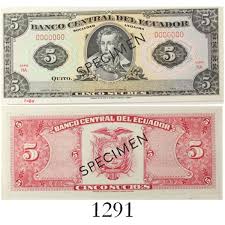 Secretaría general de comunicación ecuador. Thomas De La Rue Company London For El Banco Central Del Ecuador Specimen Black 5 Sucres Bankno
