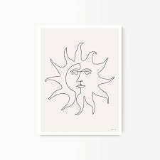 Boho Sun And Moon Wall Art Prints Set Of Two Moon Wall Art Abstract Line Art Line Art Drawings