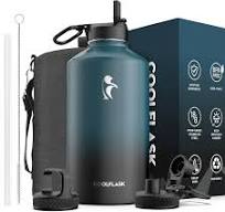 Coolflask 128 oz Gallon Water Bottle Insulated with Straw&3 Lids, Water Jug  Large Stainless Steel Metal Vacuum Wide Mouth for Sports, Gym or Office, ...
