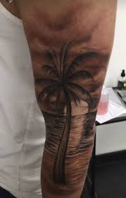 Palm Tree Tattoo With Beach And Sunset Private Tattoos Tattoos Sleeve Tattoos