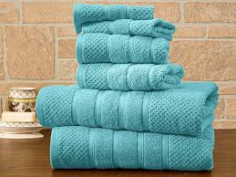 Finished with a classic border style design we recommend using a eucalyptus based detergent such as wool wash which you can find in your local supermarket. 6 Piece Bibb Home 100 Egyptian Cotton Towel Set Aqua Joyus