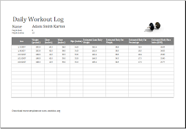 Daily Workout Log Ms Excel Editable Printable Template