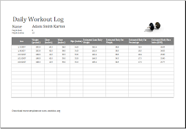 daily workout log ms excel editable printable template