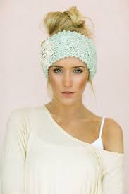 Mint Cable Knitted Headband Jeweled Ear Warmer Embellished Flower Fashion Accessory Mint Turband Style Exclusive Knitted Headband Cable Knit Headband Style